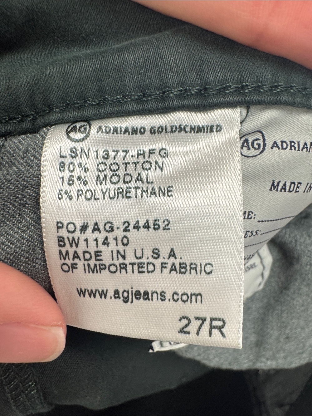 AG Adriano Goldschmeid The Stevie Ankle Slim Straight Ankle Jean in Green sz 27 - Picture 6 of 10